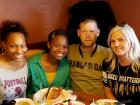 Friends enjoying breakfast at Lumes Pancake House Chicago Friends enjoying breakfast at Lumes Pancake House Chicago