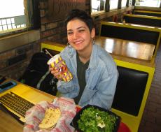 Loyal customer enjoying lunch at Burger Baron Restaurant Chicago Loyal customer enjoying lunch at Burger Baron Restaurant Chicago