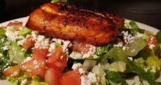 The famous Grilled Salmon Salad at Demetri's Greek Restaurant in Deerfield