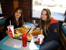 Mom & daughter enjoying Greek Chicken and Shrimp at Franksville Restaurant in Chicago Mom & daughter enjoying Greek Chicken and Shrimp at Franksville Restaurant in Chicago