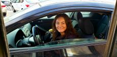 Happy drive-thru customer at Franksville Restaurant in Chicago Happy drive-thru customer at Franksville Restaurant in Chicago