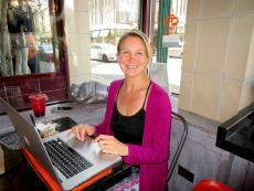 Customer enjoying sweet treats at Fresko Yogurt & Juice Bar in Oak Park Customer enjoying sweet treats at Fresko Yogurt & Juice Bar in Oak Park